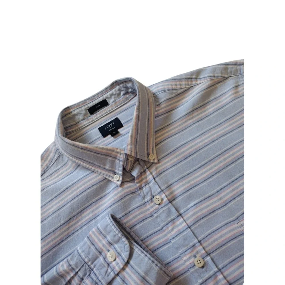 J Crew Shirt Mens XL Blue Stripe Slim Fit Oxford Button Down Long Sleeves Pocket
